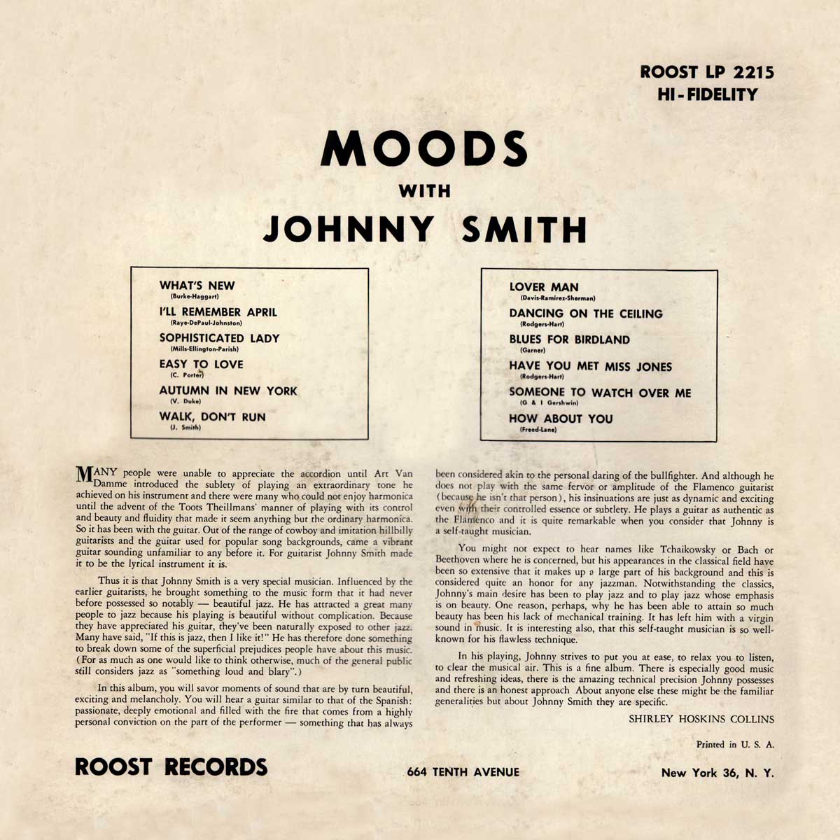 Johnny Smith - Moods - Back cover